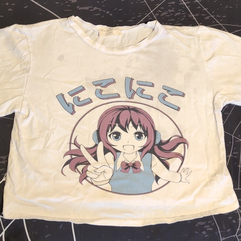 Philosophy Kids Tee with Anime Graphic - Cream